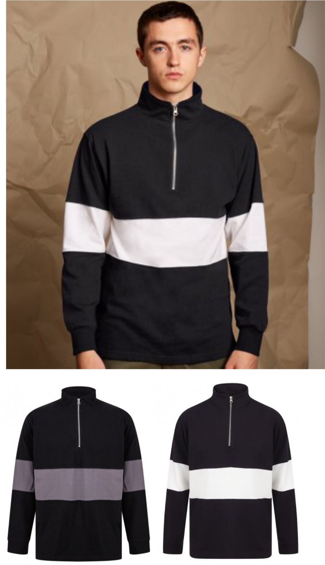 FR006 Front Row Panelled Zip Neck Sweatshirt - Click Image to Close